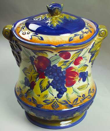 Tuscan Fruit Blue Biscuit Barrel & Lid