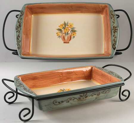Tuscan Landscape 17" Rectangular Baker with 20" Metal Stand