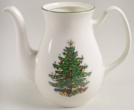 Christmas Tree (Narrow Green Band, White) Coffee Pot No Lid