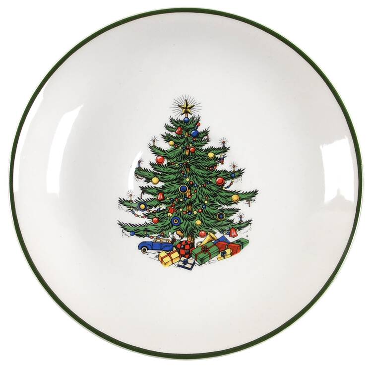 Christmas Tree (Narrow Green Band, White) Saucer for Flat Cup