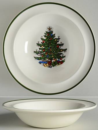Christmas Tree (Narrow Green Band, White) Rim Fruit/Dessert (Sauce) Bowl