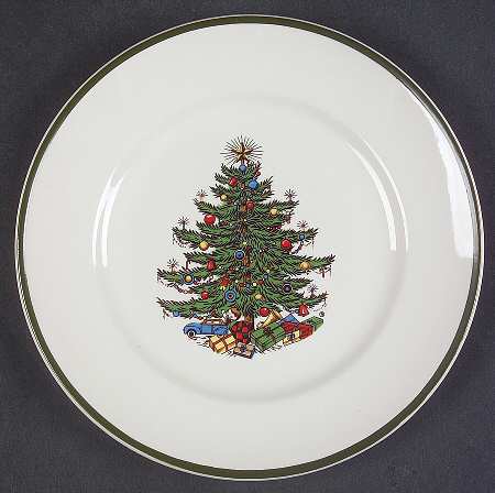 Christmas Tree (Narrow Green Band, White) Bread & Butter Plate