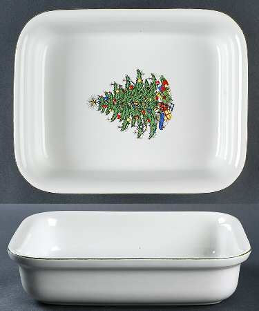 Christmas Tree (Narrow Green Band, White) 9" Rectangular Baker