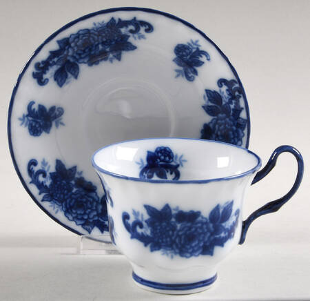 Blue And White Footed Cup & Saucer Set