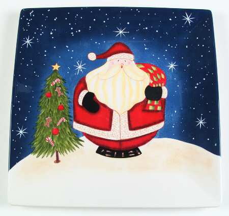Snowball Santa 13" Square Serving Platter