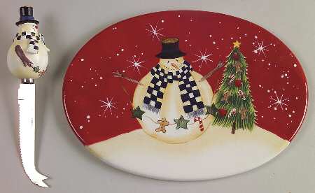 Snowball Snowman Cheese Plate & Knife Set