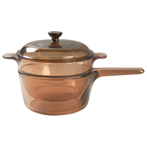 Visions Amber 1.5 Qt Double Boiler/Saucepan & Insert w/Gls Lid