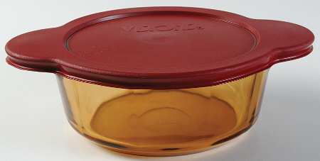Visions Amber 1 Qt Round Casserole & Plastic Lid