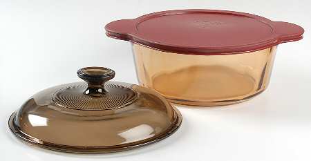 Visions Amber 2.5 Qt Round Casserole with Glass & Plastic Lids