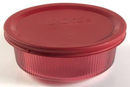Visions Cranberry 1 Pt Round Casserole & Plastic Lid