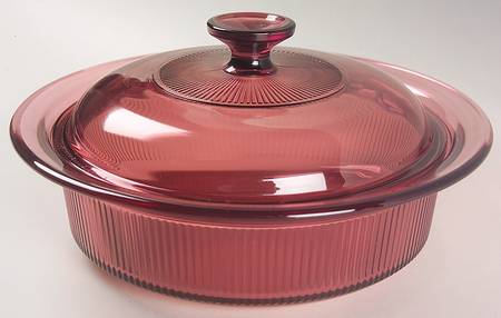 Visions Cranberry 1.5 Qt Round Covered Casserole with Glass Lid