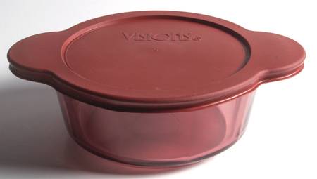 Visions Cranberry 1 Qt Round Casserole & Plastic Lid