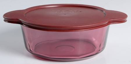 Visions Cranberry 1.50 Qt Round Covered Casserole with Plastic Lid