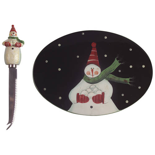 Juggling Snowman Cheese Plate & Knife Set