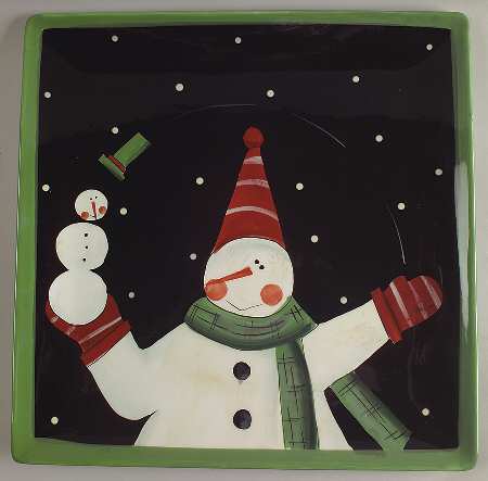 Juggling Snowman 13" Square Serving Platter