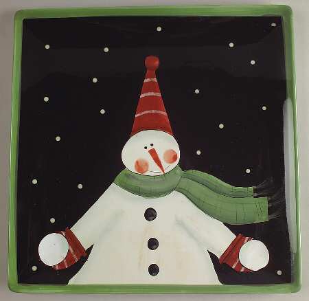 Juggling Snowman 13" Square Serving Platter