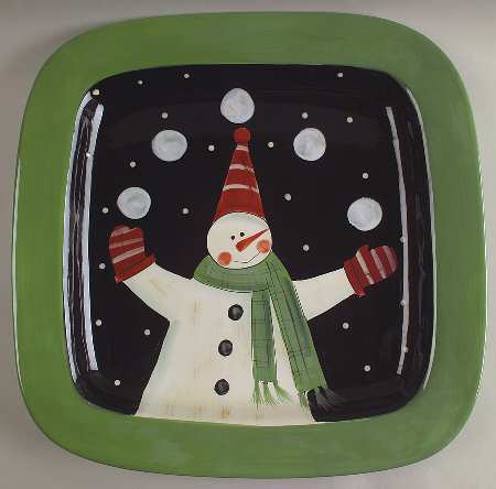 Juggling Snowman 16" Square Serving Platter