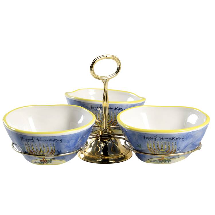 Hanukkah 7" x 12" 3-Part Relish & Metal Stand (CERC) HC