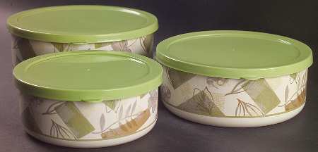 Textured Leaves (Corelle) (3 Piece) Metal Bowl W/Plastic Lids (5", 6", 7")