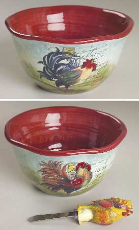 Le Rooster Ice Cream/Dip Bowl W/Spreader