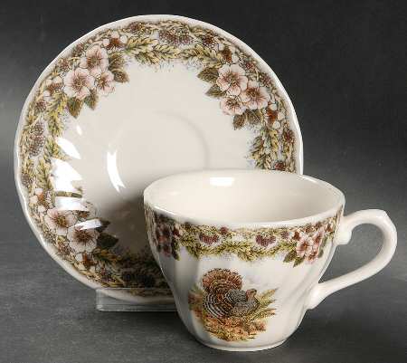 Thanksgiving Multicolor (Made in England) Flat Cup & Saucer Set
