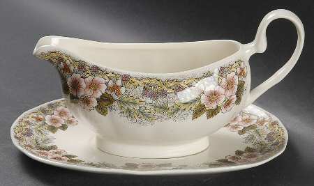 Thanksgiving Multicolor (Made in England) Gravy Boat & Underplate