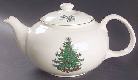 Christmas Tree (Narrow Green Band, Cream, Newer) Teapot & Lid