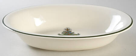 Christmas Tree (Narrow Green Band, Cream, Newer) 9" Oval Vegetable Bowl