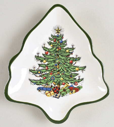 Christmas Tree (Narrow Green Band, Cream, Newer) 1 Part Small Tree Shaped Dish