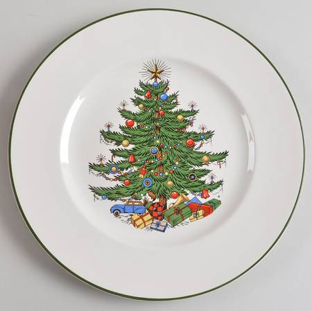 Christmas Tree (Narrow Green Band, Cream, Newer) Dinner Plate