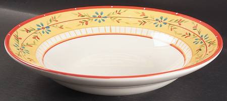 Petit Jardin (Yellow Rim) 14" Round Vegetable Bowl