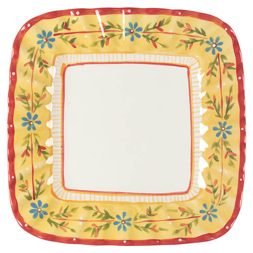 Petit Jardin (Yellow Rim) 11" Square Chop Plate