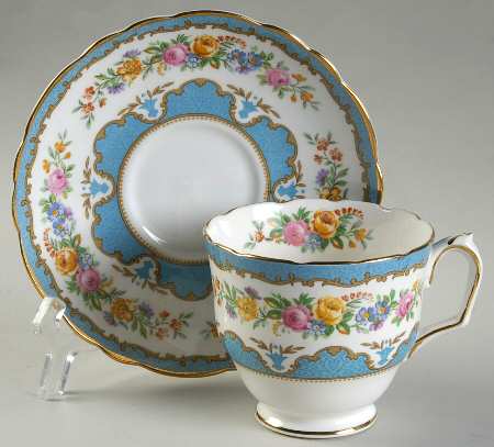 Lyric Tunis Blue (Flat Rim) Footed Cup & Saucer Set