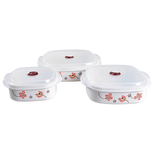 Pretty Pink (Corelle) (Set of 3)Square Plastic Microwave Bowl w/Vent Lid