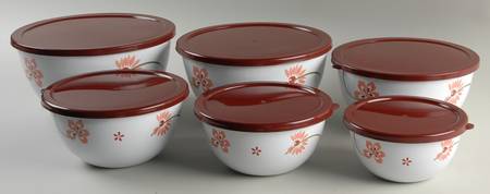 Pretty Pink (Corelle) Metal Bowl Set, 6 Bowls & Plastic Lids