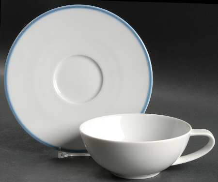 Birch (Floral & Blue Band) Flat Cup & Saucer Set