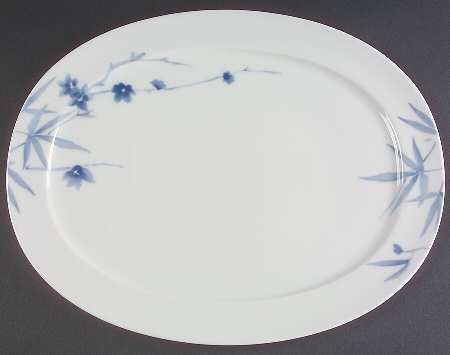 Birch (Floral & Blue Band) 15" Oval Serving Platter