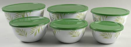 Bamboo Leaf (Corelle) Metal Bowl Set, 6 Bowls & Plastic Lids