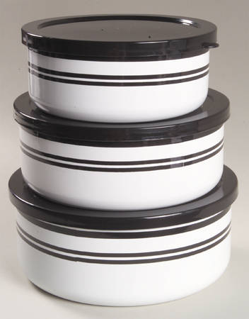 Classic Cafe Black (3 Piece) Metal Bowl W/Plastic Lids (5", 6", 7")