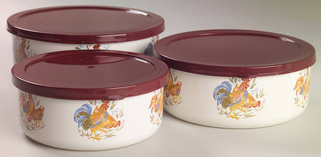 Country Morning (3 Piece) Metal Bowl W/Plastic Lids (5", 6", 7")