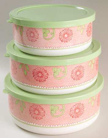 Heirloom Bloom (Corelle) (3 Piece) Metal Bowl W/Plastic Lids (5", 6", 7")