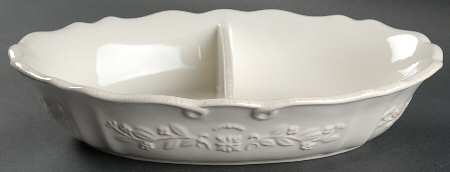 Traditions Embossed White (Corelle) 12" Oval Divided Vegetable Bowl