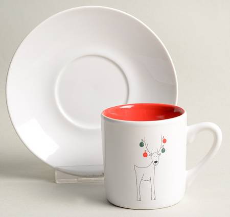 Happy Holidays (Rudy) Flat Demitasse Cup & Saucer Set