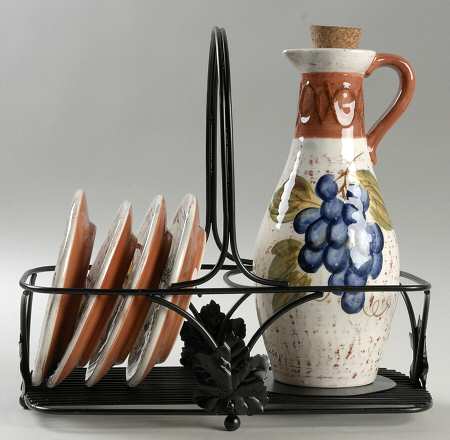 Sorrento (Oil Set) Oil W/Cork,4 Motif Dib Bowls & Metal Std