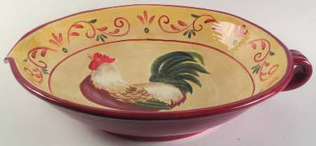 Tuscan Rooster 17" Bowl with Handle with Spout