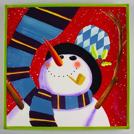 Jolly Snowman 16" Square Serving Platter