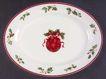 Holiday Celebrations (Red Trim) 14" Oval Serving Platter