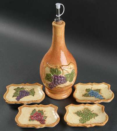 Grand Vin Oil Jar Drizzler with 4 Motif Dipping Dish