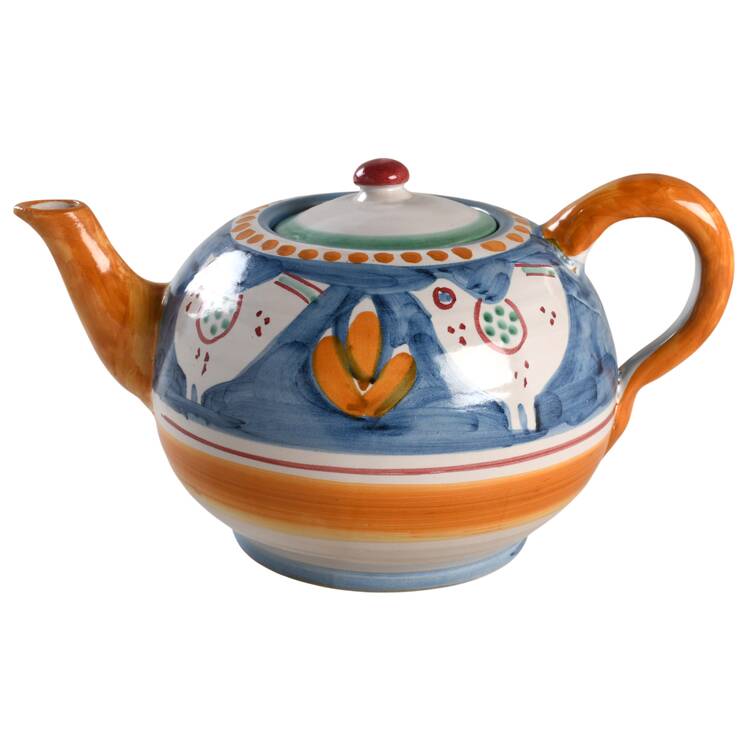 Campagna Chicken (Blue, Orange Dots) Teapot & Lid