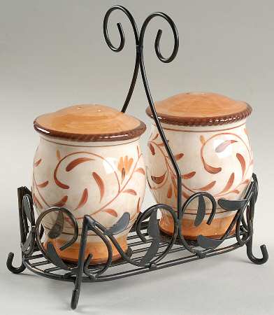 Roman Scrolls Salt & Pepper w/Metal Stand